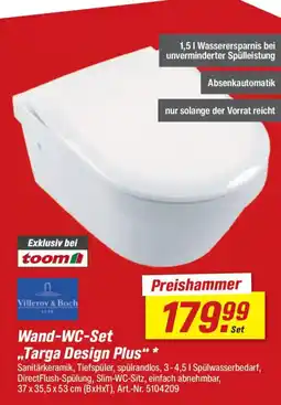 toom Baumarkt Villeroy & Boch Wand-WC-Set Preishammer „Targa Design Plus" * Angebot