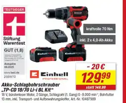 toom Baumarkt Einhell Akku-Schlagbohrschrauber ,,TP-CD 18/70 Li-i BL Kit" Angebot