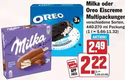 HIT Milka oder Oreo Eiscreme Multipackungen Angebot