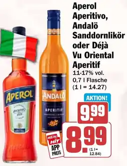 HIT Aperol Aperitivo, Andalö Sanddornlikör oder Déjà Vu Oriental Aperitif Angebot