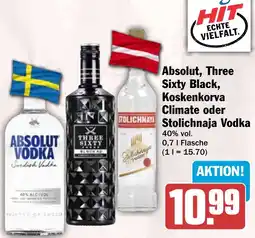 HIT Absolut, Three Sixty Black, Koskenkorva Climate oder Stolichnaja Vodka Angebot