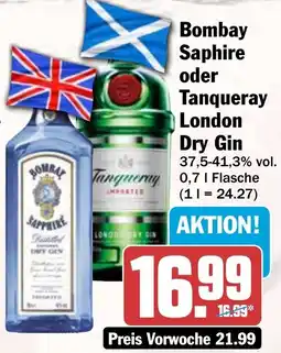 HIT Bombay Saphire oder Tanqueray London Dry Gin Angebot