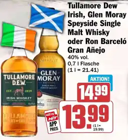 HIT Tullamore Dew Irish, Glen Moray Speyside Single Malt Whisky oder Ron Barceló Gran Añejo Angebot