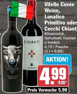 HIT Vitello Cuvée Weine, Lunatico Primitivo oder Cecchi Chianti Angebot
