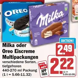 HIT Milka oder Oreo Eiscreme Multipackungen Angebot