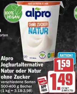 HIT Alpro Joghurtalternative Natur oder Natur ohne Zucker Angebot