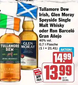 HIT Tullamore Dew Irish, Glen Moray Speyside Single Malt Whisky oder Ron Barceló Gran Añejo Angebot