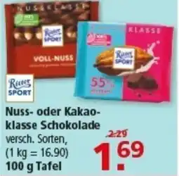 Multi Markt Ritter SPORT Nuss- oder Kakao- klasse Schokolade Angebot