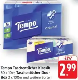 Schmidt's Märkte Tempo Taschentücher Klassik, Taschentücher Duo Box Angebot