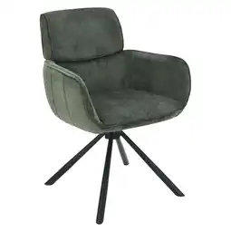 Netto Marken-Discount riess-ambiente Drehbarer Retro Stuhl UNIQUE grün Chenille schwarze Metallbeine mit Armlehne Angebot