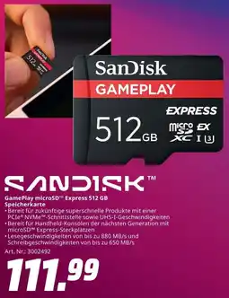 MediaMarkt Sandisk GamePlay microSD Express 512 GB Speicherkarte Angebot
