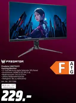 MediaMarkt Predator XB273UX1 Gaming Monitor Angebot