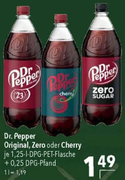 Dr. Pepper Original, Zero oder Cherry 1.25 l Angebot bei CITTI Markt