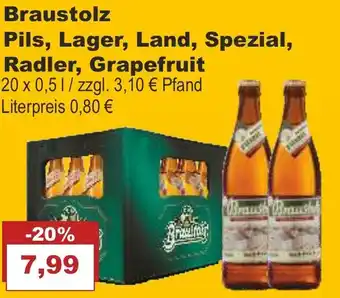 Bilgro Braustolz Pils, Lager, Land, Spezial, Radler, Grapefruit 20x0,5L Angebot