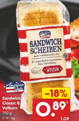 Netto Marken-Discount American style sandwich classic & vollkorn Angebot