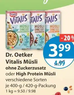 V Markt Dr. oetker vitalis müsli ohne zuckerzusatz oder high protein müsli Angebot