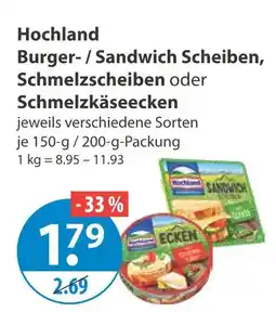 V Markt Hochland burger- / sandwich scheiben, schmelzscheiben oder schmelzkäseecken Angebot