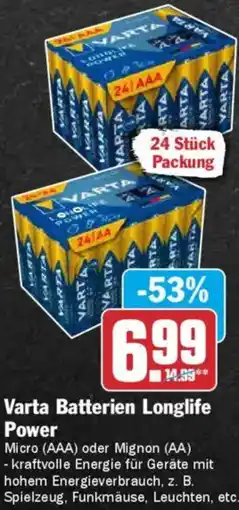 AEZ Varta Batterien Longlife Power Angebot