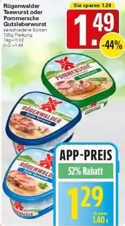 WEZ Rügenwalder Teewurst oder Pommersche Gutsleberwurst Angebot