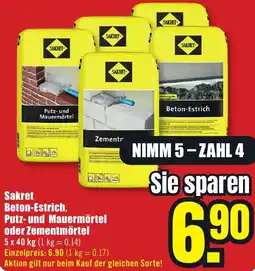 B1 Discount Baumarkt Sakret Beton-Estrich, Putz- und Mauermörtel oder Zementmörtel Angebot