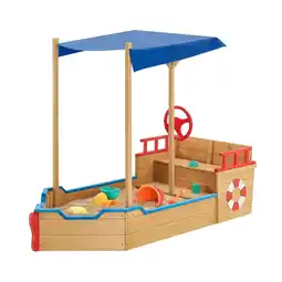 Netto Marken-Discount Juskys Sandkasten Käpt’n Pit mit Bodenplane & Dach - Holz Piratenschiff Boot - Sandkiste Sandbox Angebot