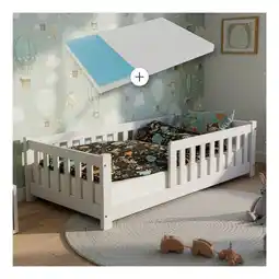 Netto Marken-Discount Juskys Kinderbett Naya 90x200 cm - Bett mit Matratze, Rausfallschutz & Lattenrost - Bodenbett Weiß Angebot