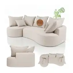 Netto Marken-Discount Juskys Sofa Tirano - Ecksofa L-Form, inkl. Kissen, 4-Sitzer Eckcouch, Bouclé Creme & Ottomane links Angebot