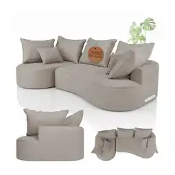 Netto Marken-Discount Juskys Sofa Tirano - Ecksofa L-Form, inkl. Kissen, 4-Sitzer Eckcouch, Samt Beige & Ottomane links Angebot