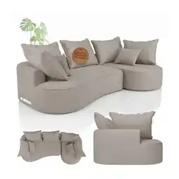 Netto Marken-Discount Juskys Sofa Tirano - Ecksofa L-Form, inkl. Kissen, 4-Sitzer Eckcouch, Samt Beige & Ottomane rechts Angebot