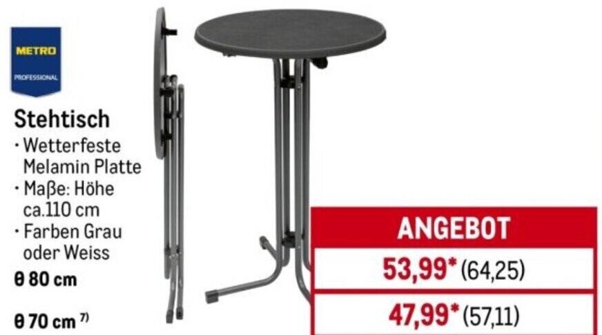 METRO Professional Klappbarer Stehtisch Mistrano – 70x110 Cm, Melaminplatte, Stahlrahmen, Grau, Für Gastro & Events