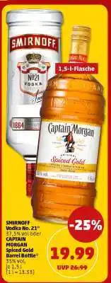 PENNY SMIRNOFF Vodka No. 21° 37,5% vol oder CAPTAIN MORGAN Spiced Gold Barrel Bottle° 35% vol Angebot
