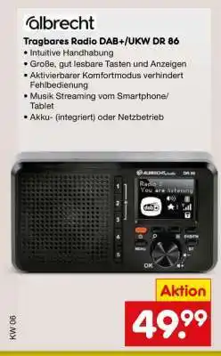 Netto Marken-Discount Tragbares Radio DAB+/UKW DR 86 Angebot