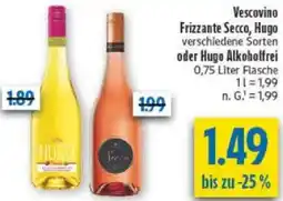diska Vescovino Frizzante Secco, Hugo oder Hugo Alkoholfrei Angebot
