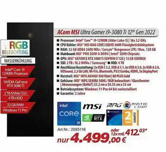 ACom PC Acom Msi Ultra Gamer I9-3080 Ti 12th Gen 2022 Angebot