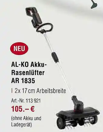 bauSpezi Al-ko Akku Rasenlüfter Ar 1835 Angebot