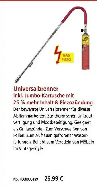 bauSpezi Universalbrenner Inkl. Jumbo-kartusche Mit 25% Mehr Inhalt & Piezozündung Angebot