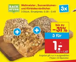 Netto Marken-Discount BACK STUBE Weltmeister-, Sonnenblumen- und Kürbiskernbrötchen Angebot