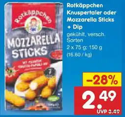Netto Marken-Discount Rotkäppchen Knuspertaler oder Mozzarella Sticks + Dip Angebot