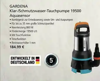 bauSpezi Gardena Klar- Oder Schmutzwasser-tauchpumpe 19500 Aquasensor Angebot