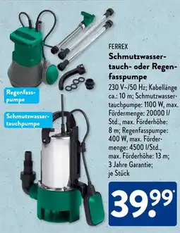Aldi Süd FERREX Schmutzwassertauch- oder Regenfasspumpe Angebot