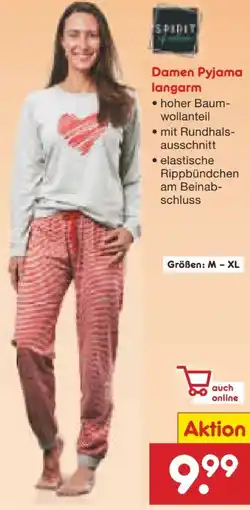 Netto Marken-Discount Spirit of Colours Damen-Langarm-Pyjama Angebot