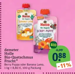 tegut Holle bio-quetschmus frucht berry puppy oder banana lama Angebot