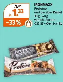 Müller Ironmaxx proteino und lavabar riegel Angebot