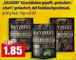 Mix Markt SULUGUNI Käsestäbchen gepufft, geräuchert/ scharf/geräuchert, mit Knoblauchgeschmack Angebot
