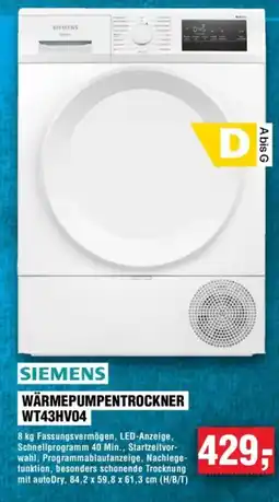 Handelshof SIEMENS WÄRMEPUMPENTROCKNER WT43HV04 Angebot