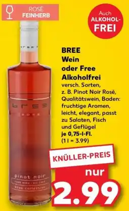 Kaufland BREE Wein oder Free Alkoholfrei Angebot