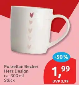 Budni Porzellan Becher Herz Design Angebot