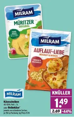 Wasgau MILRAM Käsescheiben oder Reibekäse Angebot