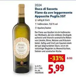 Lidl Duca di Sasseta Fiano da uve leggermente Appassite Puglia IGT Angebot
