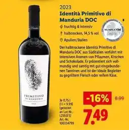 Lidl Identità Primitivo di Manduria DOC Angebot